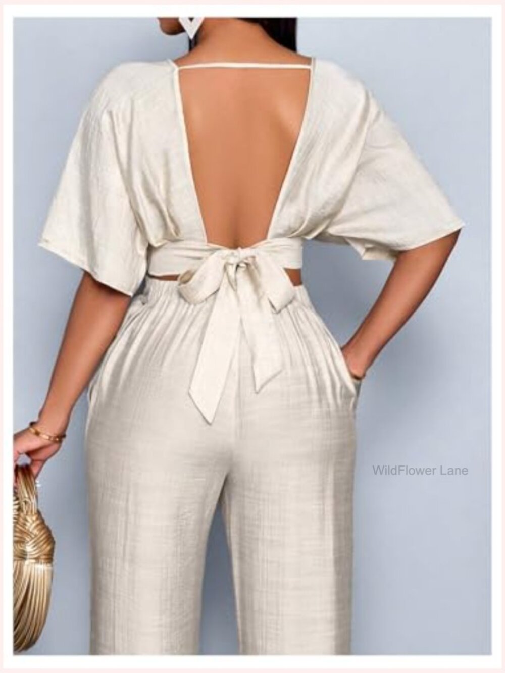 Deep V Neck Tie Back Crop Blouse Dolman Sleeve Party Top - Picture 3 of 5
